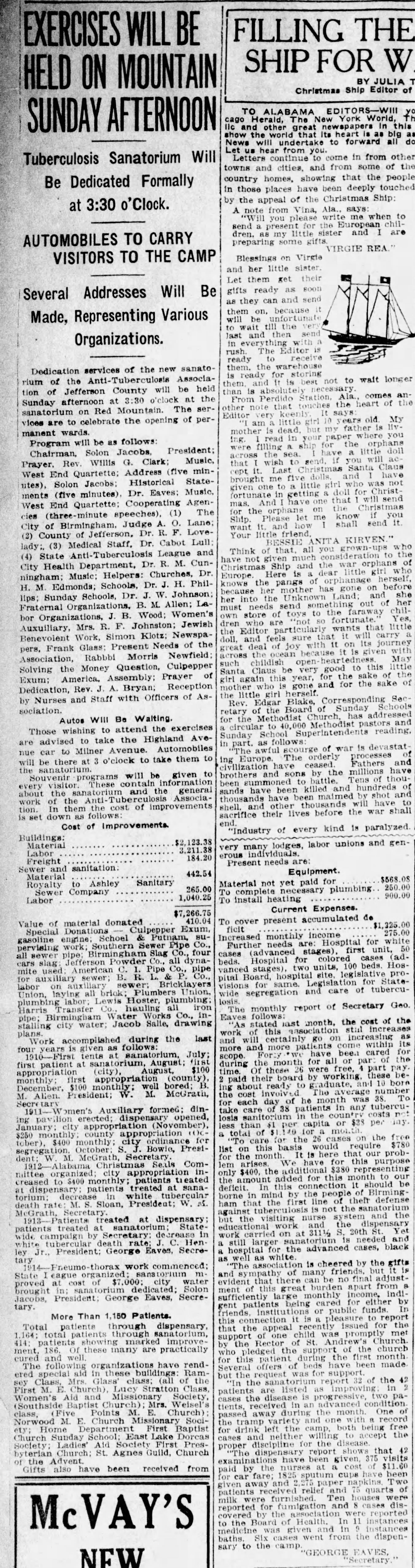 Exercises Will Be Held on Mountain Sunday Afternoon